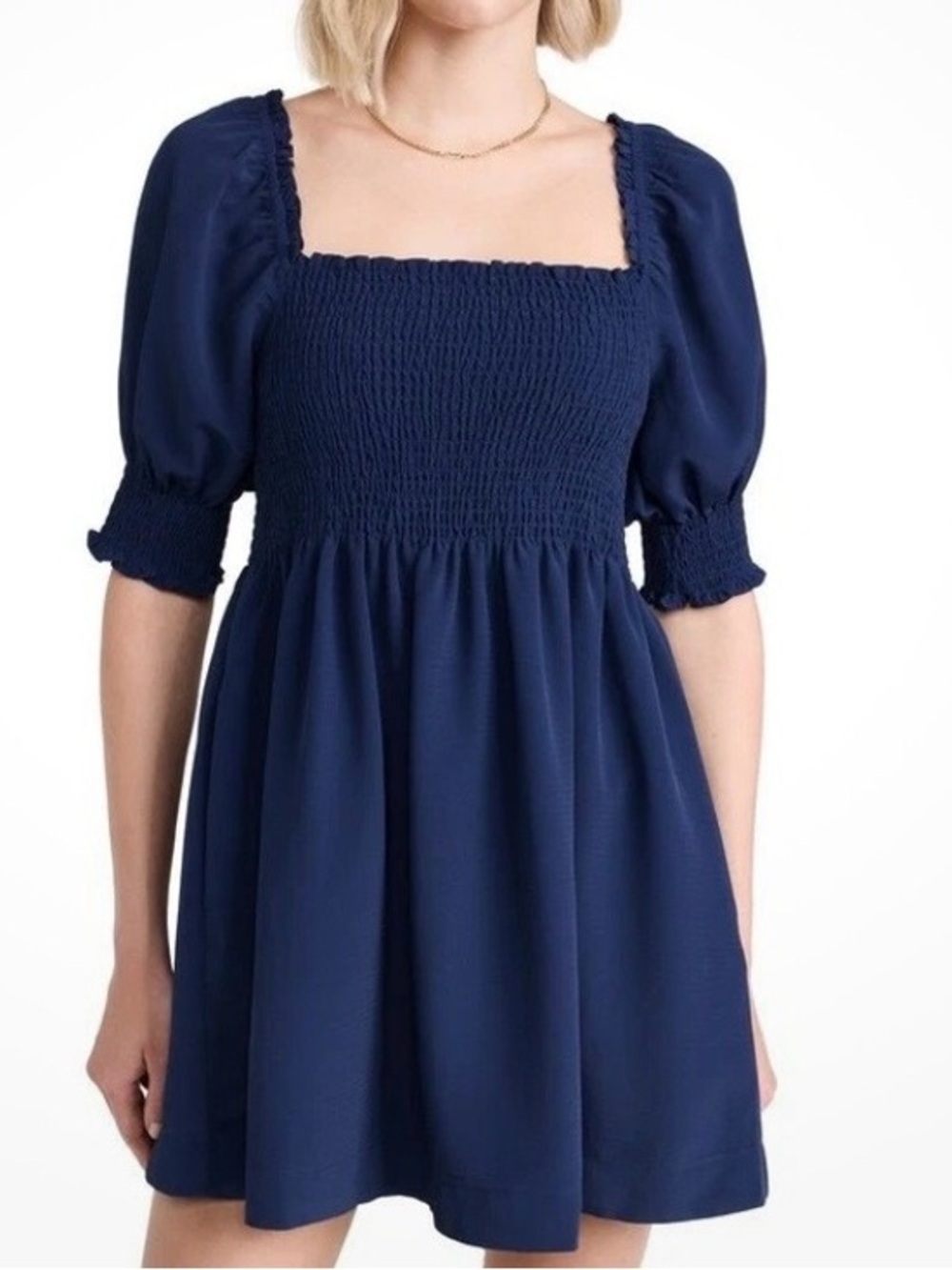 Hill House Home Athena Nap Dress XS Navy Smocked Puff Sleeve Babydoll Mini Dress